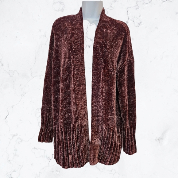 a new day Sweaters - A New Day Super Soft & Cozy Brown Chenille Longline Open Front Cardigan